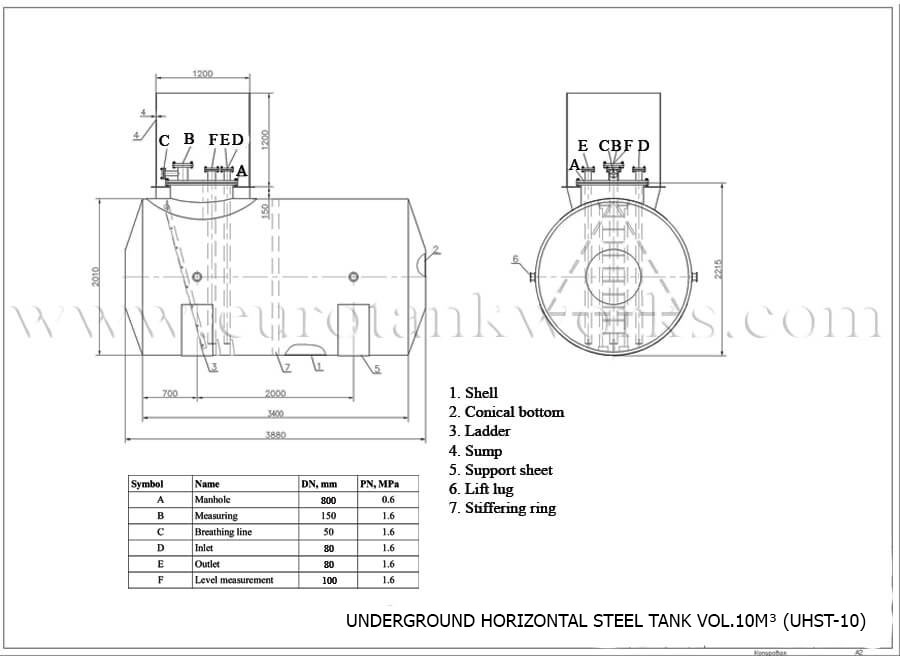 Underjordisk horisontell tank vol.10m³