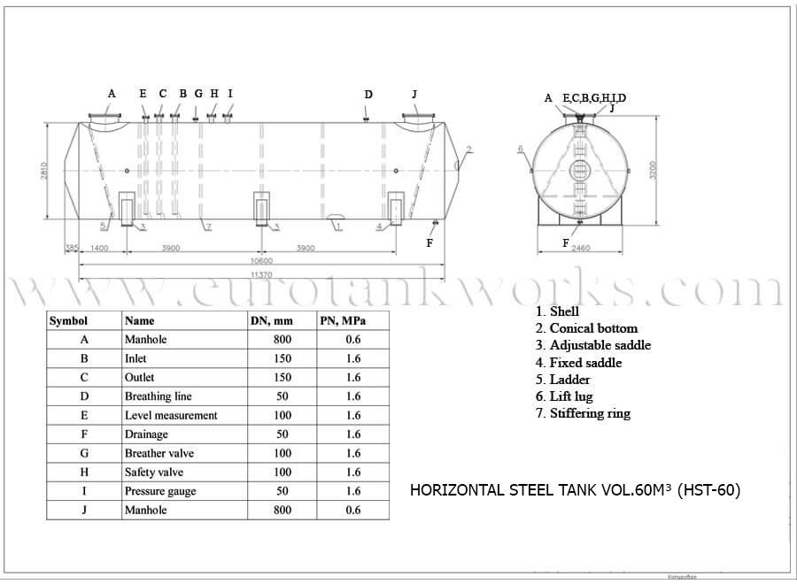 Över mark horisontell tank vol.60m³