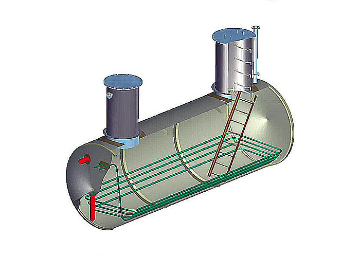 Dräneringstank med spiralvärmare